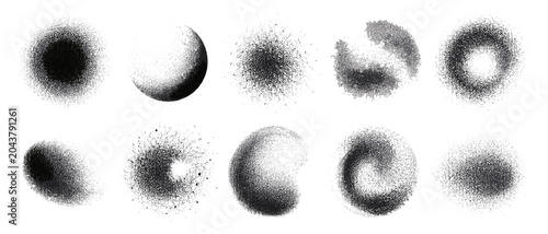 Foto Grainy dotted sphere set with diffuse spray paint texture, glitter powder circle