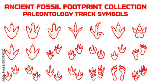 Fotografija Dinosaur Footprint Collection: Paleontology Track Symbols