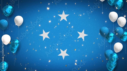 Loop, winner, award, Micronesian flag, national flag, celebration, event, softball, baseball, basketball, background, player introduction, confetti, white, blue, balloons, copy space, Micronesia.