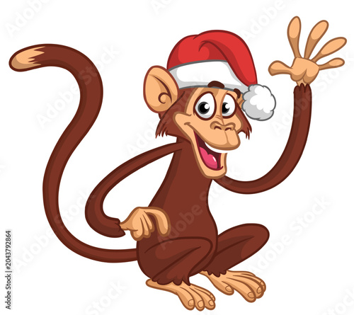 Photography Cartoon funny monkey chimpanzee wearing Santa Hat