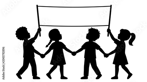 Fotografía Silhouette of children holding hands.