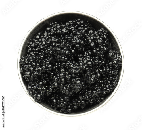 Cuadro en lienzo Natural black caviar in bowl isolated on white, top view