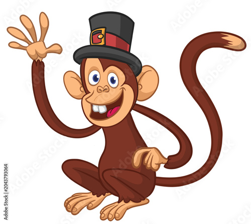 Canvas Print Cartoon funny monkey chimpanzee wearing top hat at the circus