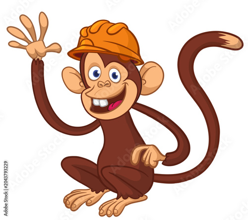 Photography Cartoon funny brown monkey chimpanzee wearing safety helmet