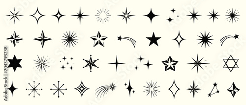 Tableau sur toile Sparkle star icon collection with shining starburst shapes, bling decoration sym