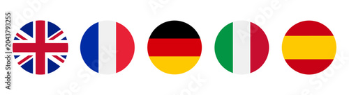 Photography European flag circle button icon set with United Kingdom France Germany Italy an