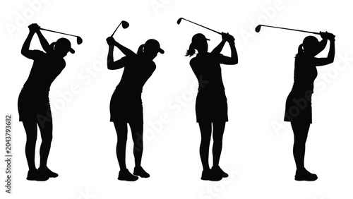 Canvastavla golf player silhouettes on white background silhouette swing sports action black