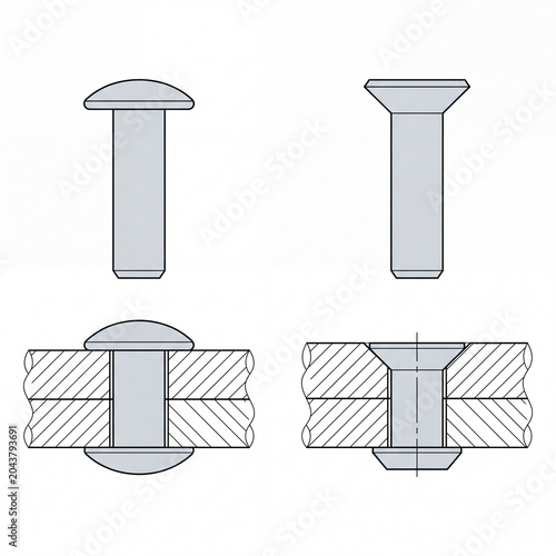 A universal and countersunk rivet comparison, educational tool