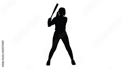 Quadro em tela silhouette of baseball player batting stance on white background sport athlete
