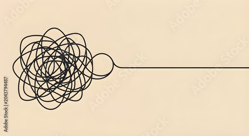 Minimalist Tangled Line Unraveling Mental Health Flat Illustration
