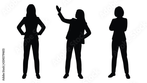three female silhouettes in various poses on white background silhouette woman