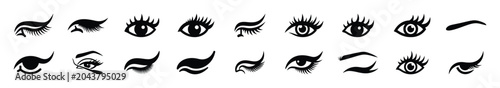Fotografija Minimalist female lash lifting silhouette icon set, women view and beauty vector