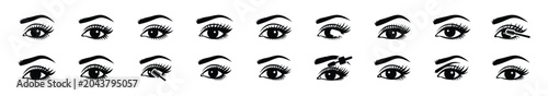 Photos Minimalist female lash tinting silhouette icon set, women view and beauty vector