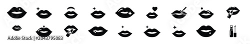 Minimalist female lip care silhouette icon set, women view and beauty vector icons