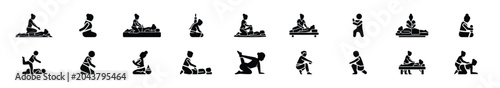 Minimalist female thai massage silhouette icon set, women view and beauty vector icons