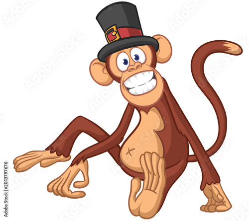 Canvas Print Cartoon funny monkey chimpanzee sitting wearing top hat