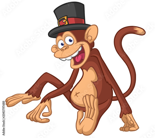Canvas Print Cartoon funny monkey chimpanzee sitting wearing top hat