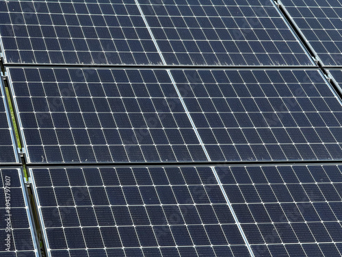 Close-Up of Photovoltaic Solar Panels, Renewable Energy Technology and Clean Electricity Generation