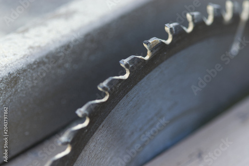 Circular saw blade in a workshop