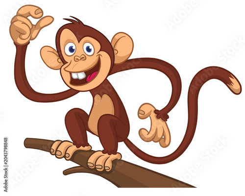 Photography Cartoon funny monkey chimpanzee with cute face expression sitting on the tree branch
