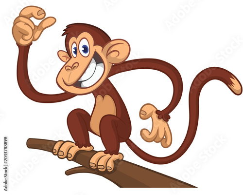 Photography Cartoon funny monkey chimpanzee with cute face expression sitting on the tree branch