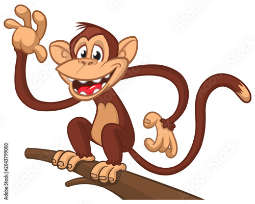 Photography Cartoon funny monkey chimpanzee with cute face expression sitting on the tree branch