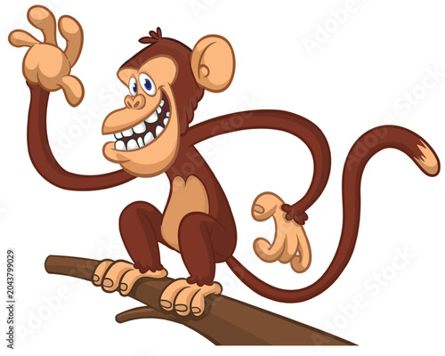 Photography Cartoon funny monkey chimpanzee with cute face expression sitting on the tree branch