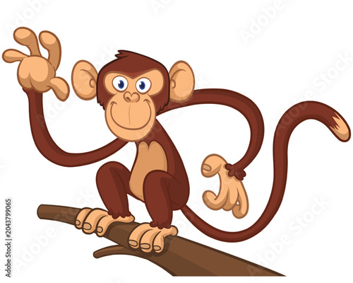 Photography Cartoon funny monkey chimpanzee with cute face expression sitting on the tree branch