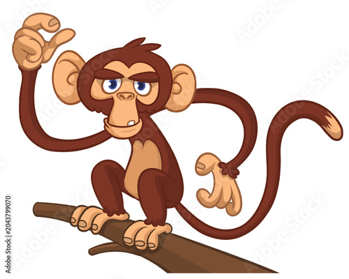 Photography Cartoon funny monkey chimpanzee with cute face expression sitting on the tree branch
