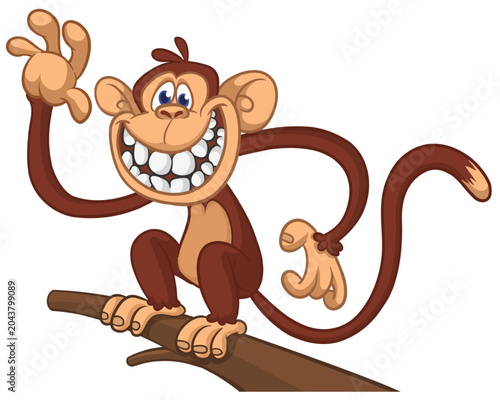 Photography Cartoon funny monkey chimpanzee with cute face expression sitting on the tree branch