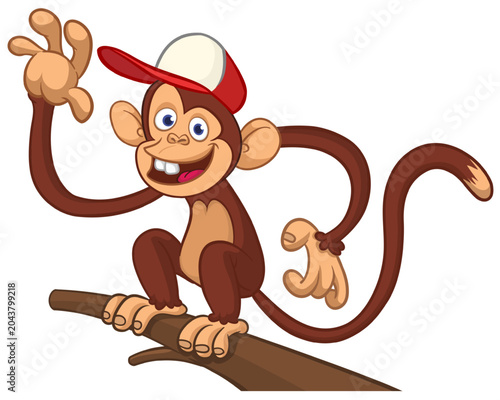 Photography Cartoon funny monkey chimpanzee with cute face expression sitting on the tree branch