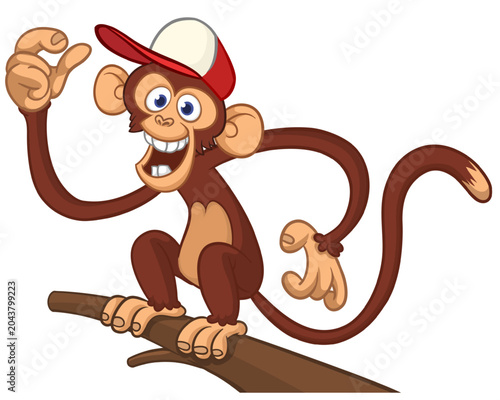 Photography Cartoon funny monkey chimpanzee with cute face expression sitting on the tree branch