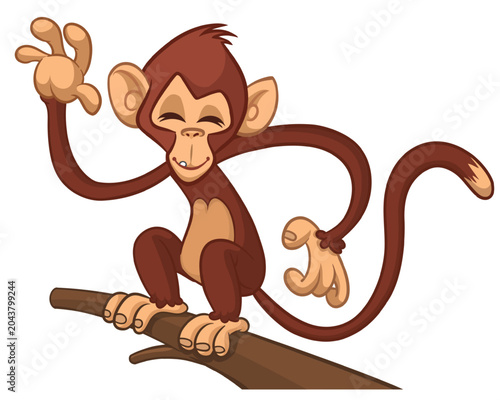 Photography Cartoon funny monkey chimpanzee with cute face expression sitting on the tree branch