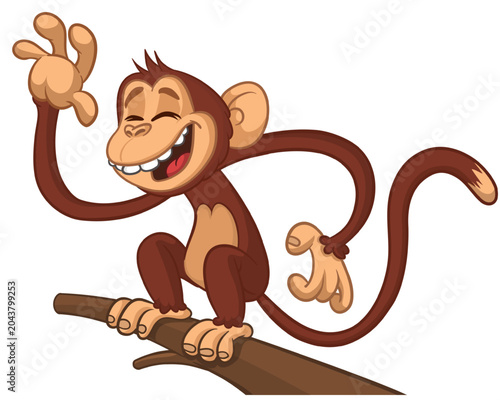 Photography Cartoon funny monkey chimpanzee with cute face expression sitting on the tree branch