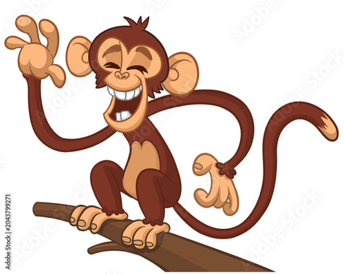 Photography Cartoon funny monkey chimpanzee with cute face expression sitting on the tree branch