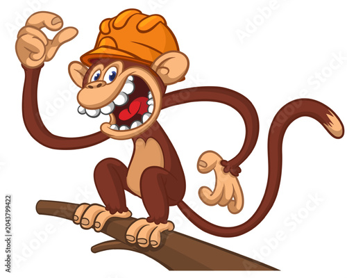 Photography Cartoon funny brown monkey chimpanzee wearing safety helmet