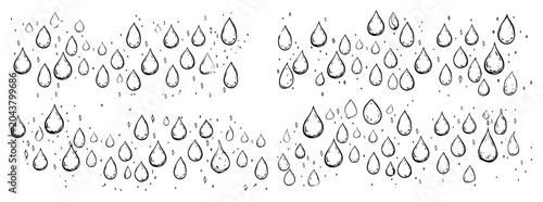 Tableau sur toile Hand Drawn Water Drops and Rain Pattern, Sketchy Liquid Droplets Decorative Bord