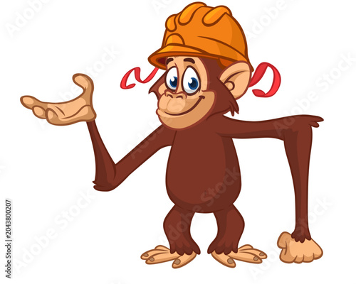 Photography Cartoon funny brown monkey chimpanzee wearing safety helmet