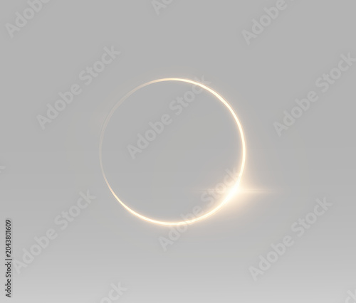 Fotografie Abstract circular neon light beam with golden sun eclipse flare effect and magic