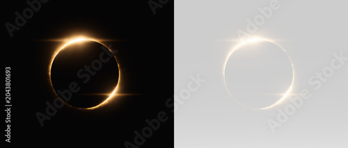Canvastavla Golden neon circle frame with glowing light ring effect and bright fiery shining