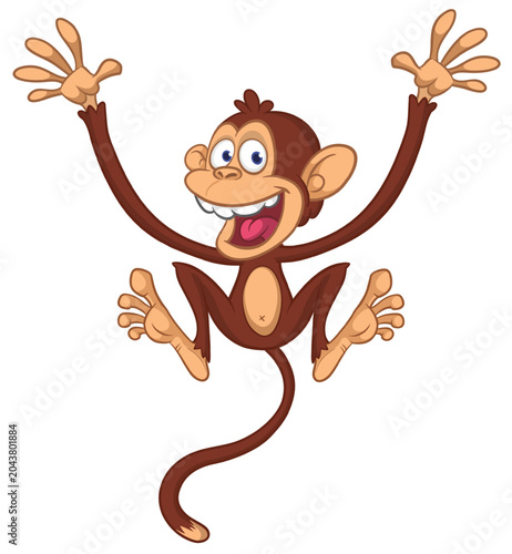 Photography Cartoon funny monkey chimpanzee with cute face expression jumping and dancing
