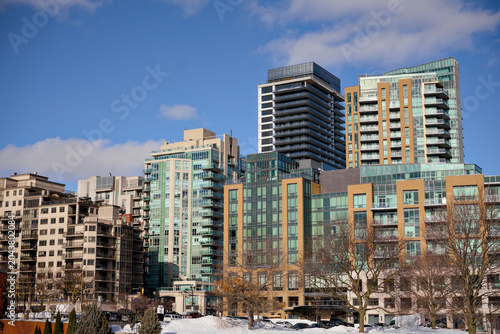 Obraz na plátně Modern condominium buildings in Burlington Ontario Canada on a winter day