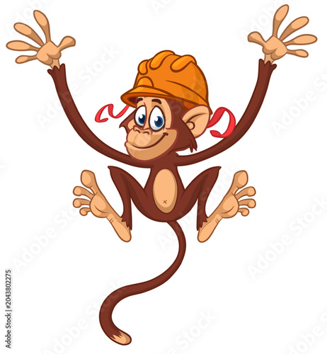 Photography Cartoon funny brown monkey chimpanzee wearing safety helmet