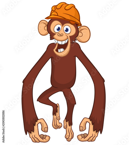 Photography Cartoon funny brown monkey chimpanzee wearing safety helmet