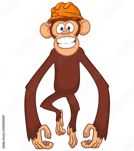 Photography Cartoon funny brown monkey chimpanzee wearing safety helmet