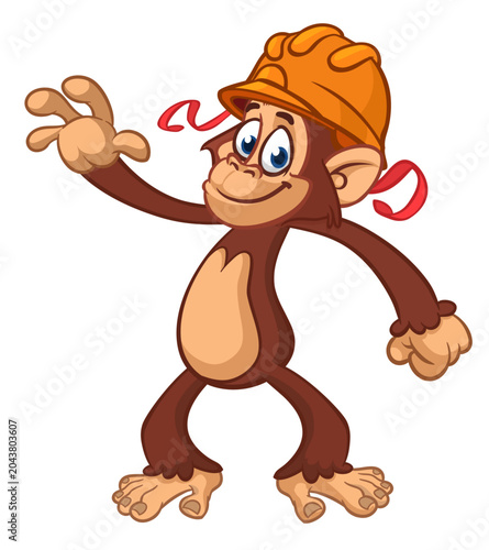 Photography Cartoon funny brown monkey chimpanzee wearing safety helmet