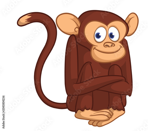 Photography Cartoon funny monkey chimpanzee with cute face expression sitting in shy pose