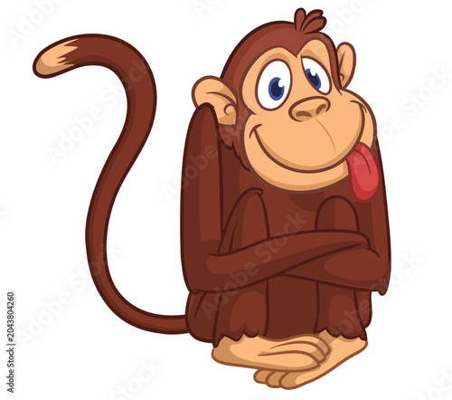 Photography Cartoon funny monkey chimpanzee with cute face expression sitting in shy pose