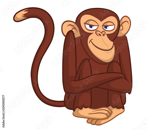 Photography Cartoon funny monkey chimpanzee with cute face expression sitting in shy pose