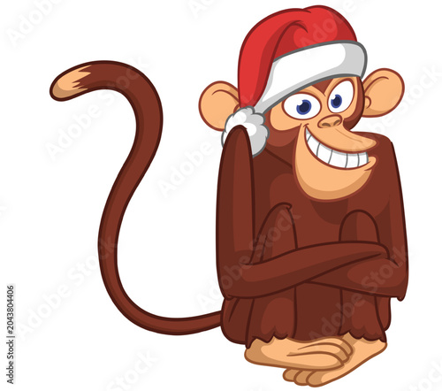 Photography Cartoon funny monkey chimpanzee wearing Santa Hat